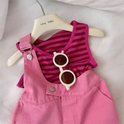 Toddler Girl Striped Denim Knitted Sleeveless Set - image 4