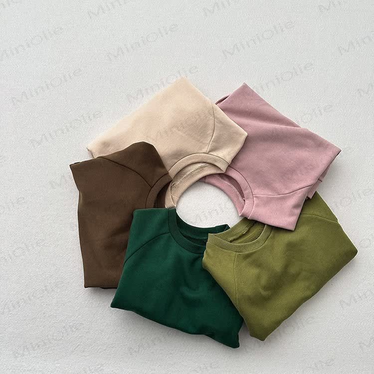 Toddler Solid Color Round Collar Casual Sweatshirt  - image 3