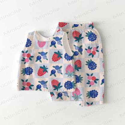 Baby Fruit Plaid 2-piece Sleeveless Set - Beige - 3-4T - image 1