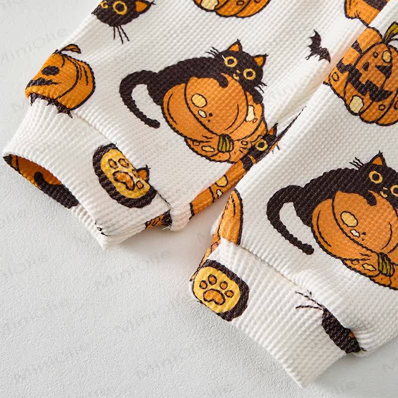 Baby Black Cat Pumpkin Bat Print Waffle 2-piece Set - image 7