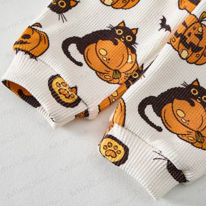 Baby Black Cat Pumpkin Bat Print Waffle 2-piece Set - image 7