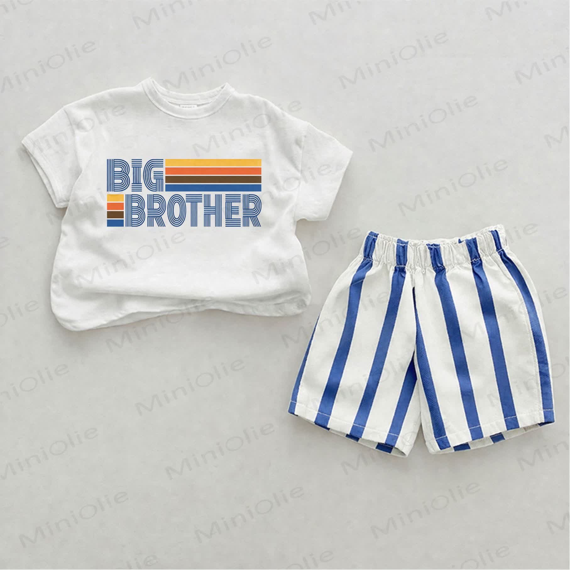 BIG BROTHER Baby Blue Color Bars Vertical Striped 2-piece Set - White&Blue - 2-3T - image 1