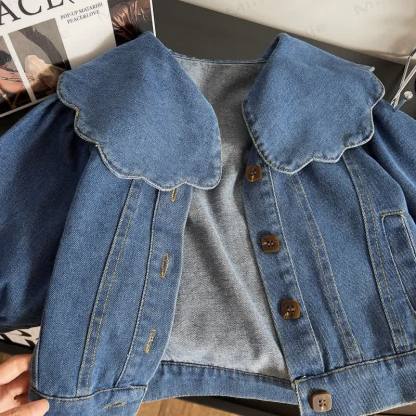 Kid Girl Lapel Blue Denim Jacket - image 5