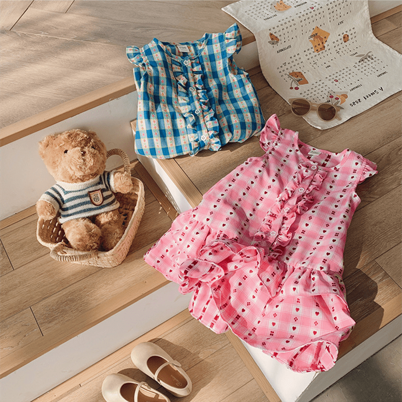 Toddler Heart Flower Plaid Ruffled Dress - image 7