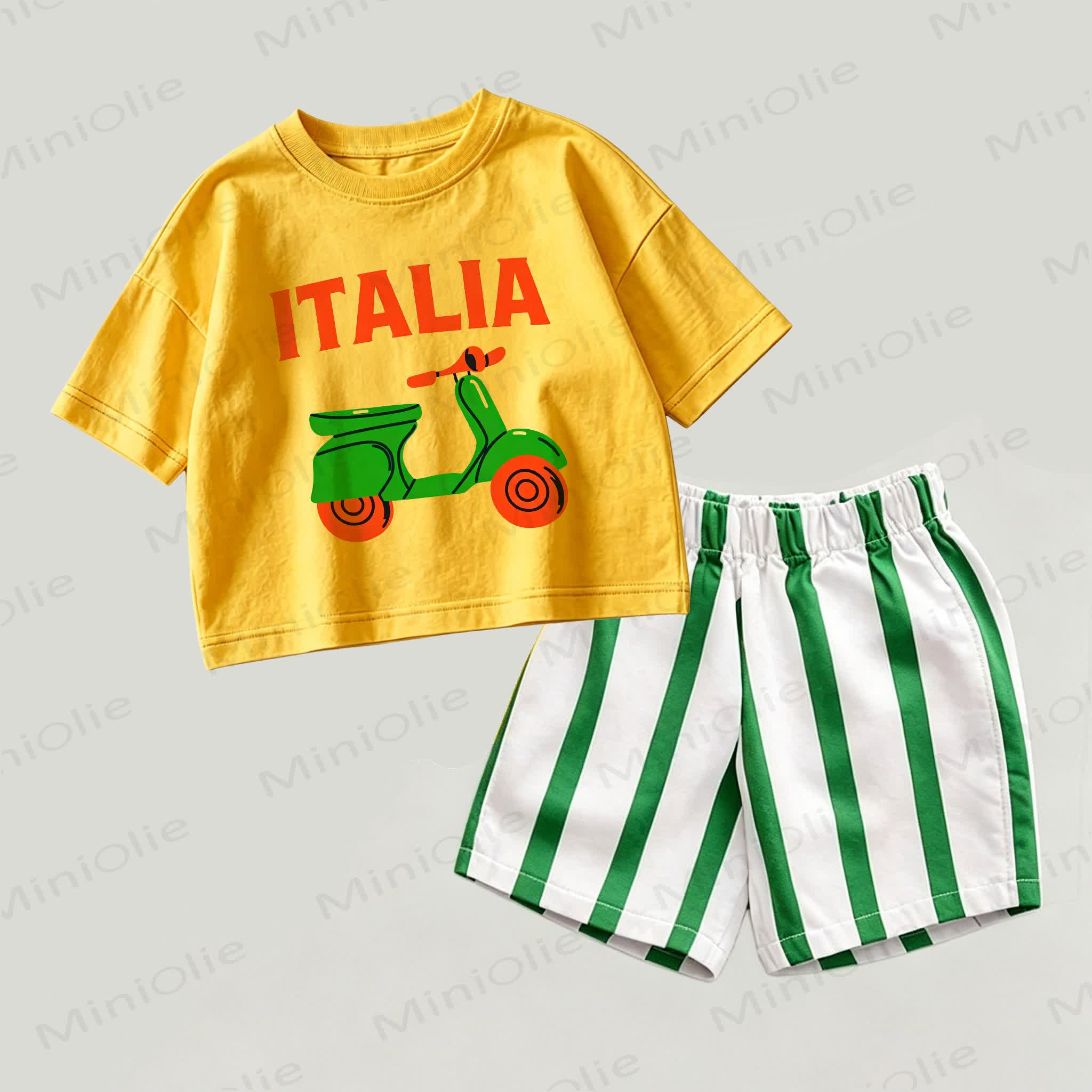 ITALIA Baby Yellow&Green Top and Striped Shorts 2-piece Set - Yellow&Green - 2-3T - image 1