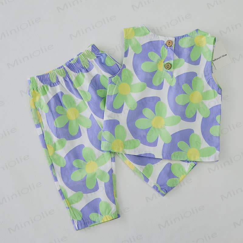 Baby 2-piece Flower Dot Blue Sleeveless Set - image 3