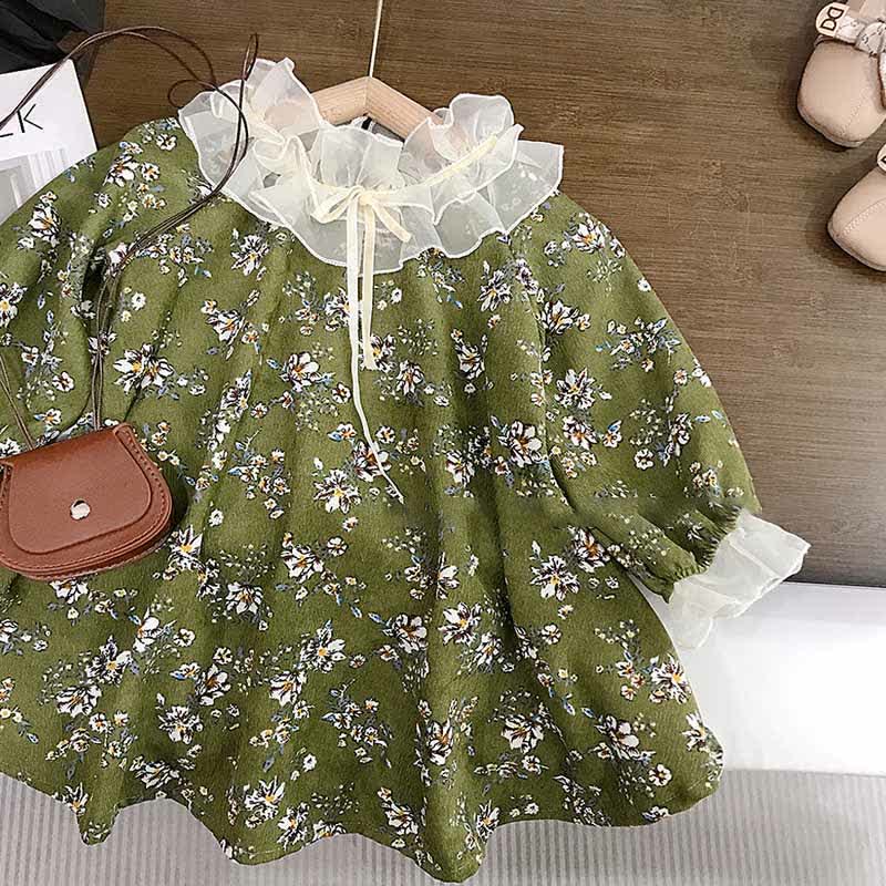Toddler Green Flower Corduroy Dress - image 2