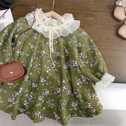 Toddler Green Flower Corduroy Dress - image 2