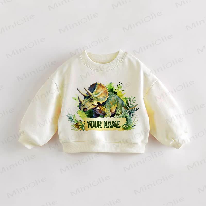 Print Your Name Watercolor Dinosaur Baby Toddler Customize Sweatshirt - image 1