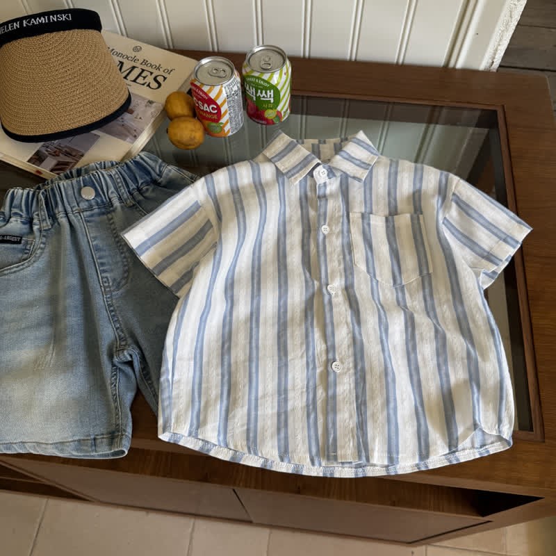 Kid Boy Blue Vertical Striped Shirt Top - image 2