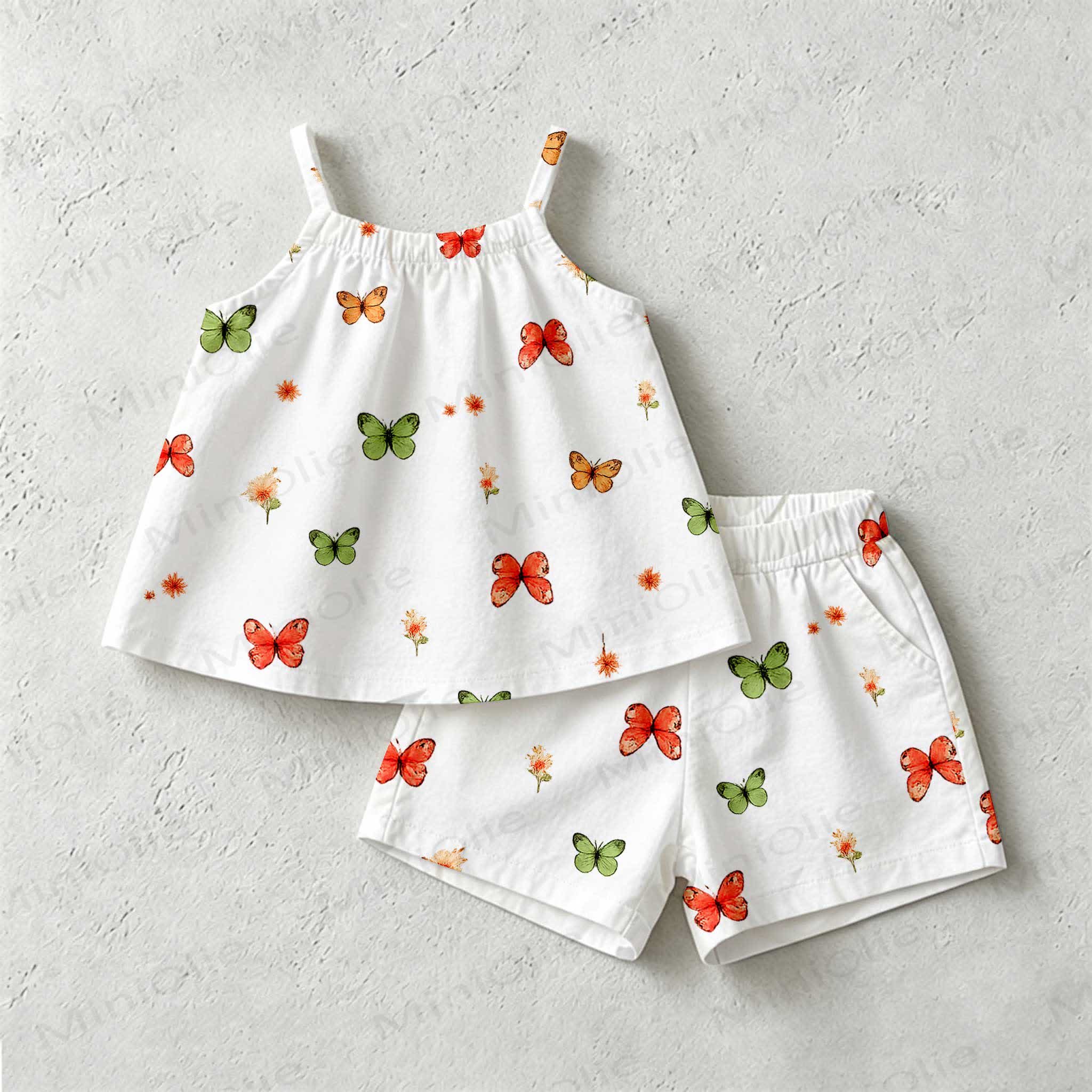 Baby Toddler Girls White Butterfly Print 2-piece Sleeveless Set - White - 3-4T - image 1