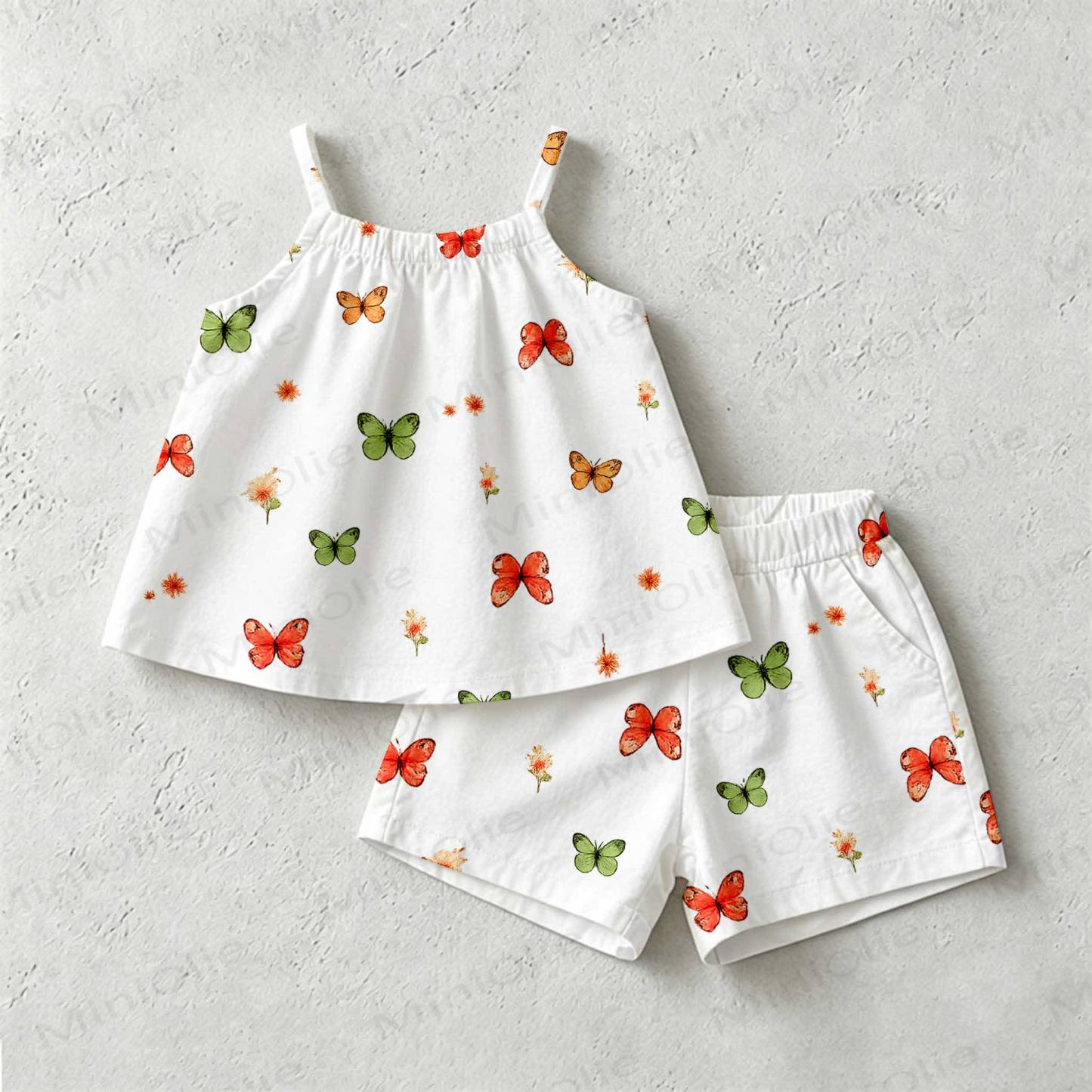 Baby Toddler Girls White Butterfly Print 2-piece Sleeveless Set - White - 3-4T - image 1