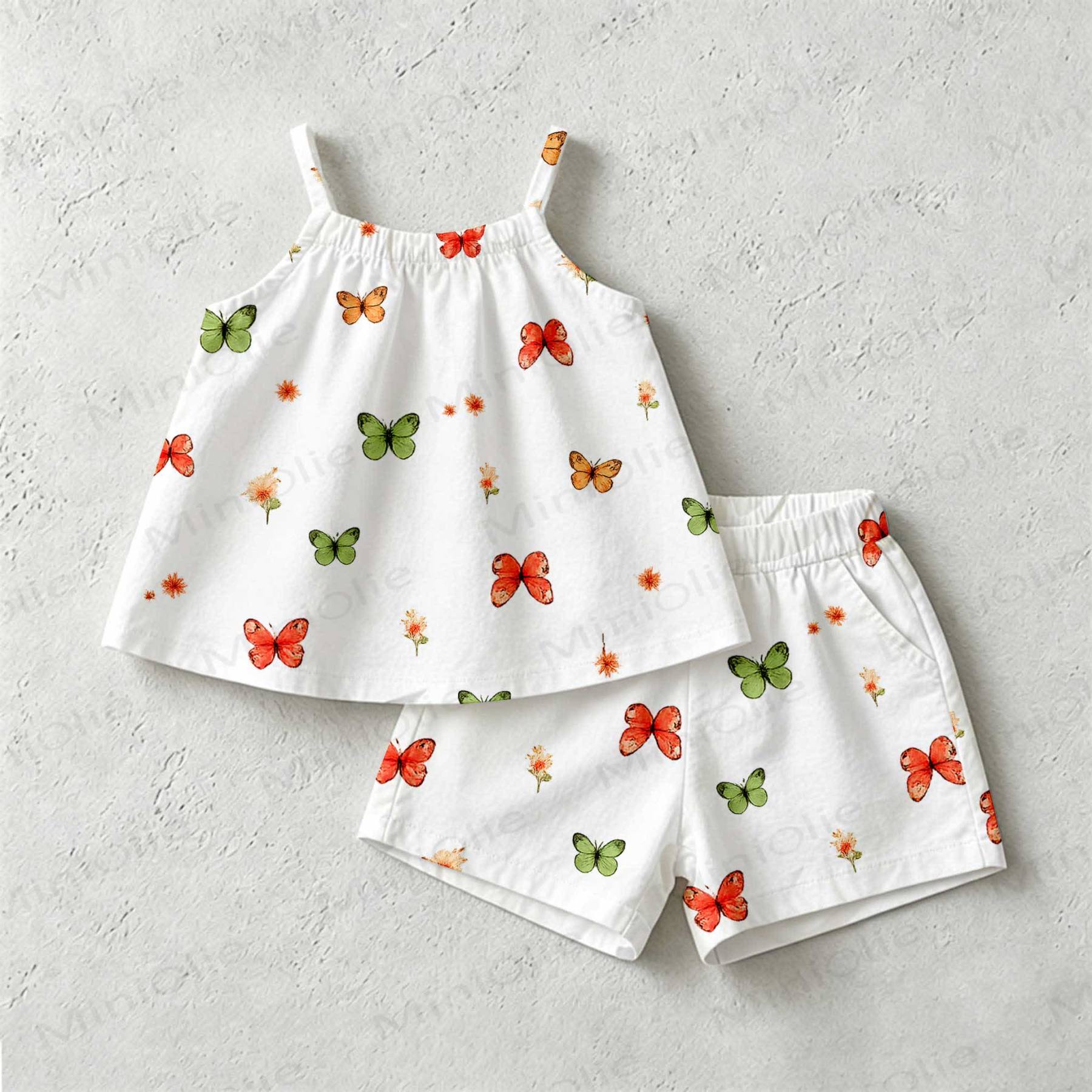 Baby Toddler Girls White Butterfly Print 2-piece Sleeveless Set - White - 3-4T - image 1