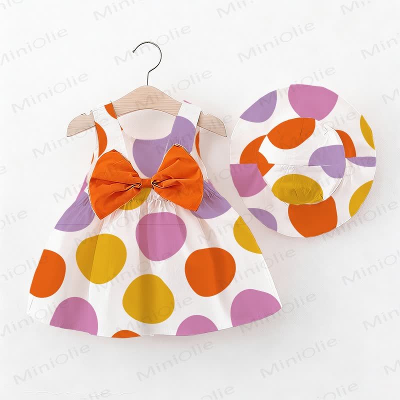 Baby Girl Colorful Polka Dots Bow Dress with Hat - White - 2-3T - image 1
