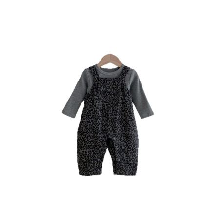 Baby Leopard Print Overalls & Grey Top - image 5