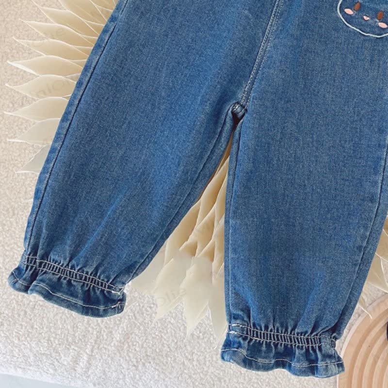 Toddler Girl Blue Embroidered Rabbit Denim Pants - image 5