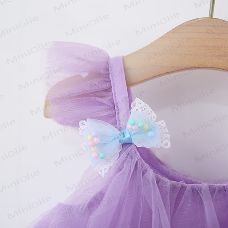 Toddler Flower Tulle Bow Suspenders Dress - image 3