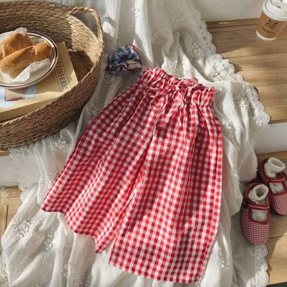 Toddler Girl Loose Plaid Soft Pants - Red - 8-9T - image 10