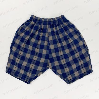 Toddler Cotton Plaid Shorts - Blue - 6-7T - image 5