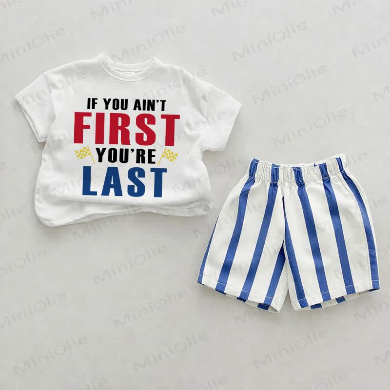 IF YOU AIN'T FIRST YOU'RE LAST Baby Blue Vertical Striped 2-piece Set - White&Blue - 2-3T - image 1