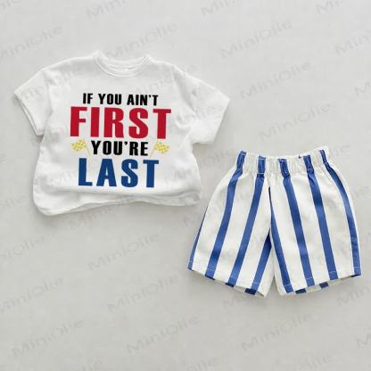 IF YOU AIN'T FIRST YOU'RE LAST Baby Blue Vertical Striped 2-piece Set - White&Blue - 2-3T - image 1