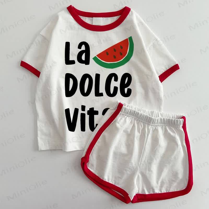 LA DOLCE VITA Baby Watermelon T-shirt and Shorts 2-Piece Set - White&Red - 3-5T - image 1