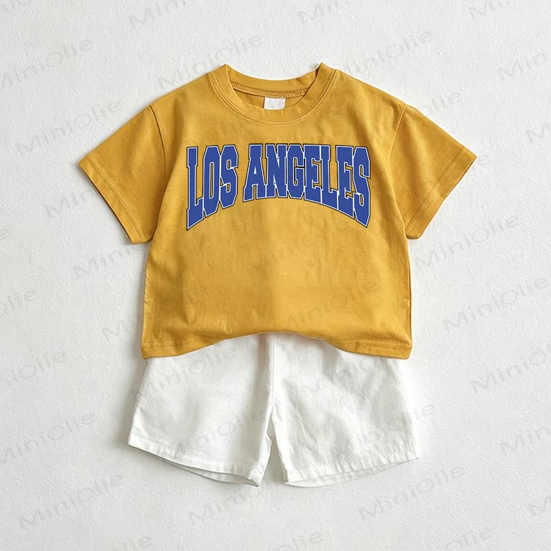 LOS ANGELES Baby Tee and Shorts 2-Piece Set - Yellow&White - 3-5T - image 1