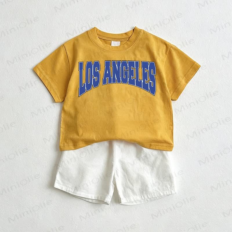 LOS ANGELES Baby Tee and Shorts 2-Piece Set - Yellow&White - 3-5T - image 1