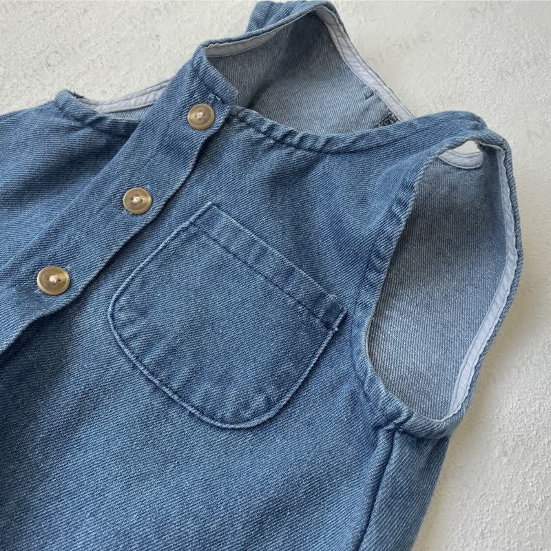 Baby Denim Solid Color Blue Overalls - image 8
