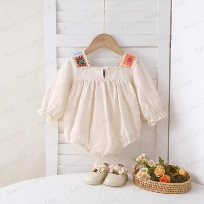 Baby Embroidered Beige Bodysuit - image 3