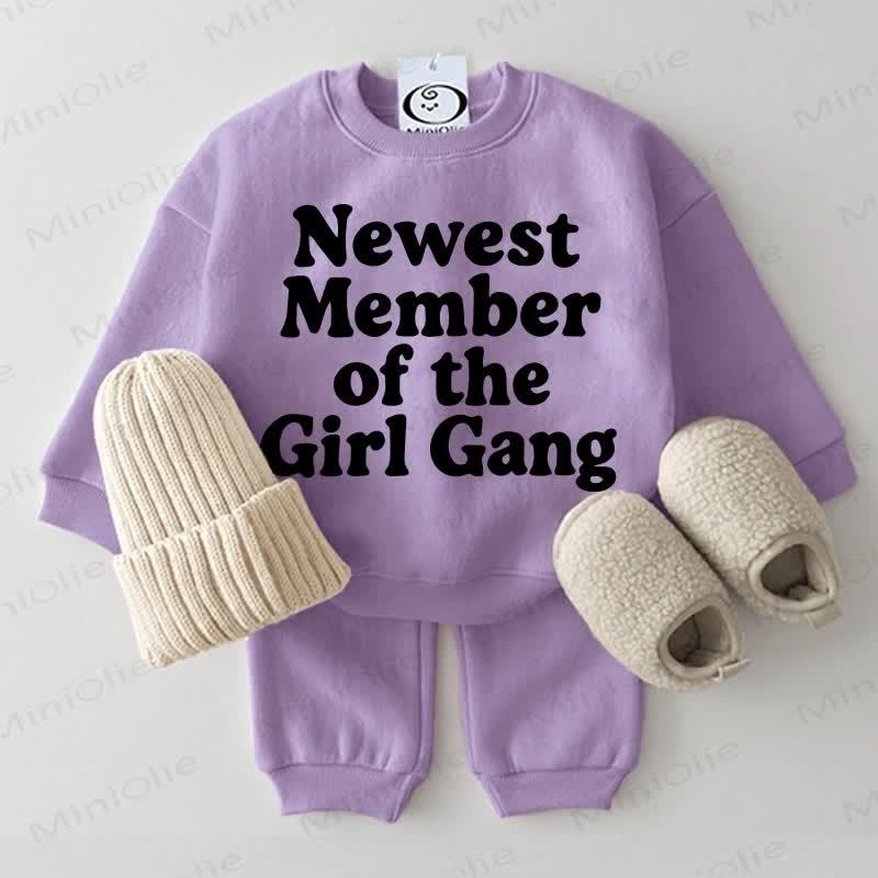 NEWEST MEMBER OF THE GIRL GANG Baby Sweatshirt 2-piece Set - Purple - 2-3T - image 3