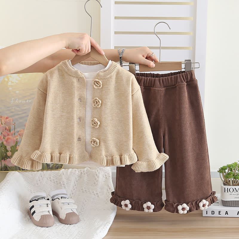 Baby Toddler Flower Girl 3-piece Set - Khaki - 5-7T - image 3
