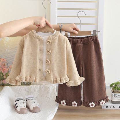 Baby Toddler Flower Girl 3-piece Set - Khaki - 5-7T - image 3