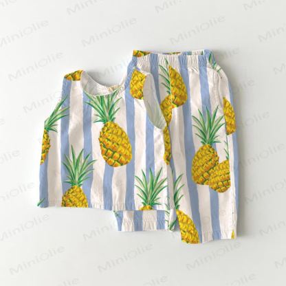 Baby Toddler Pineapple Blue Striped Sleeveless 2-piece Set - White - 3-4T - image 1