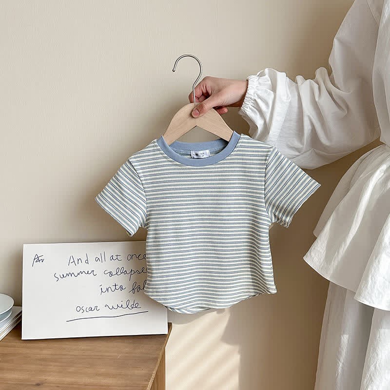 Kids Contrast Color Striped Base Layer T-Shirt - Blue - 10Y - image 19