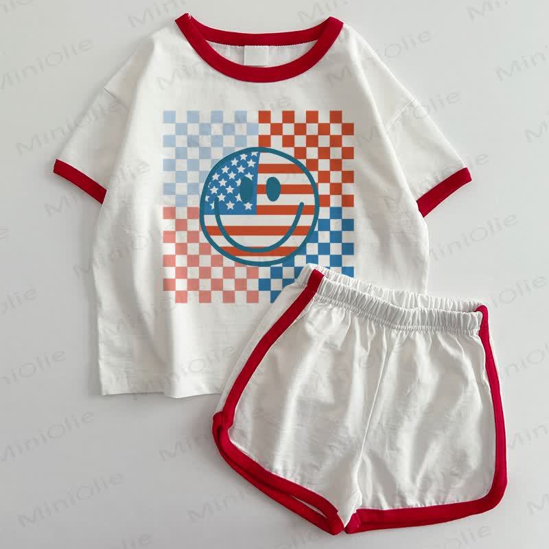 Baby Smilet Flag T-shirt and Shorts 2-Piece Set - White&Red - 3-5T - image 1