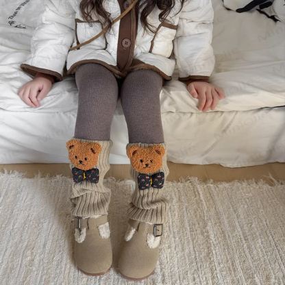 Toddler Kid Bear Bow Fleece Lined Leggings - Coffee - 10Y - image 7