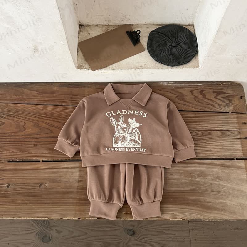 Toddler Baby Animal Print Collared Sweatshirt and Cuffed Pants 2-piece Set - Brown - 4-5T - image 5