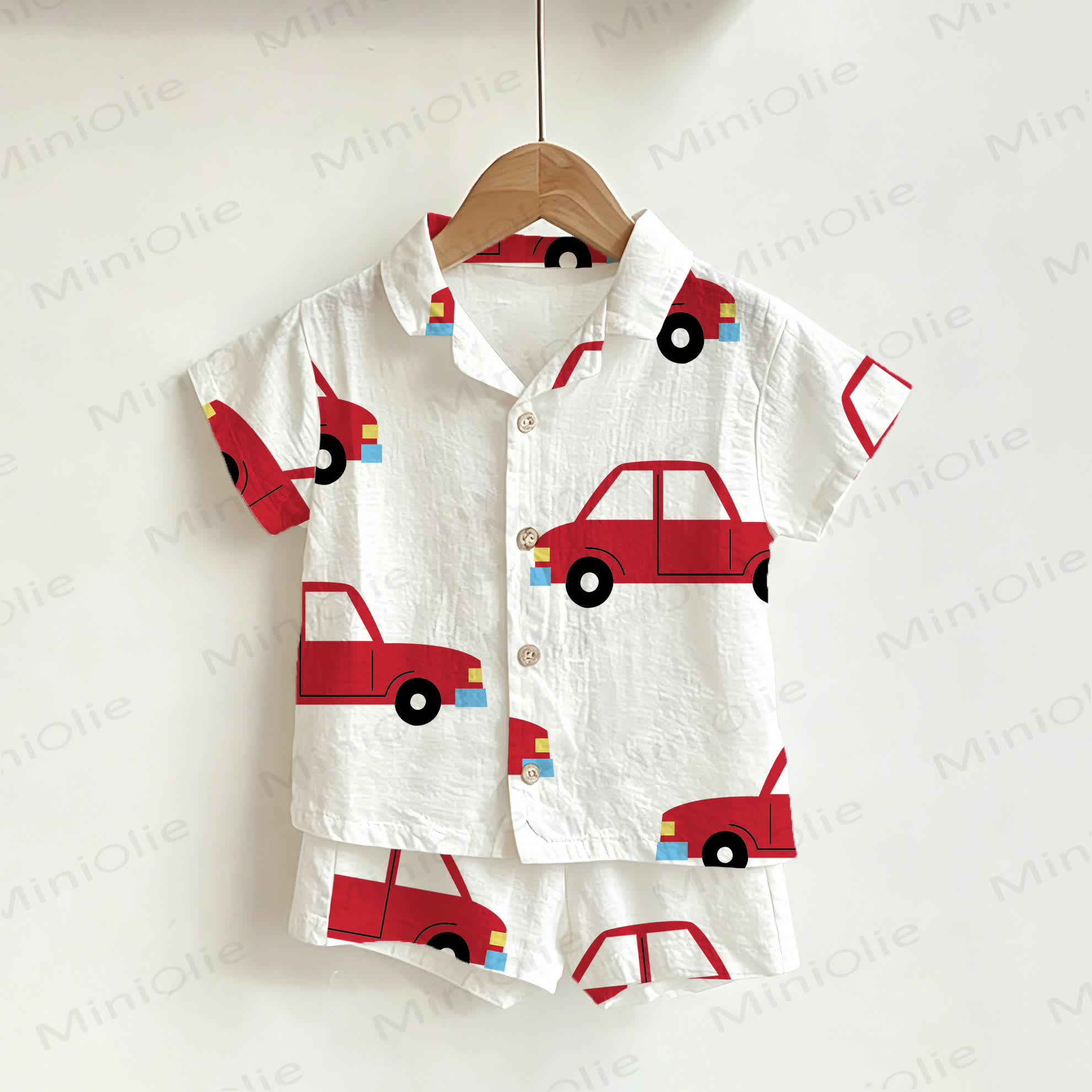 Baby Toddler White Car Print Shirt and Shorts 2-piece Set - White - 3-5T - image 1