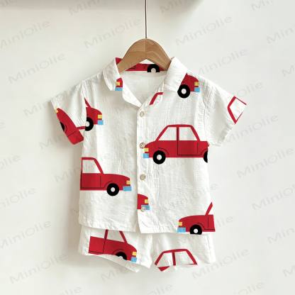 Baby Toddler White Car Print Shirt and Shorts 2-piece Set - White - 3-5T - image 1