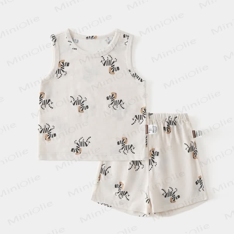Baby Toddler Beige Top and Shorts 2-piece Sleeveless Set - Beige Zebra - 3-4T - image 4