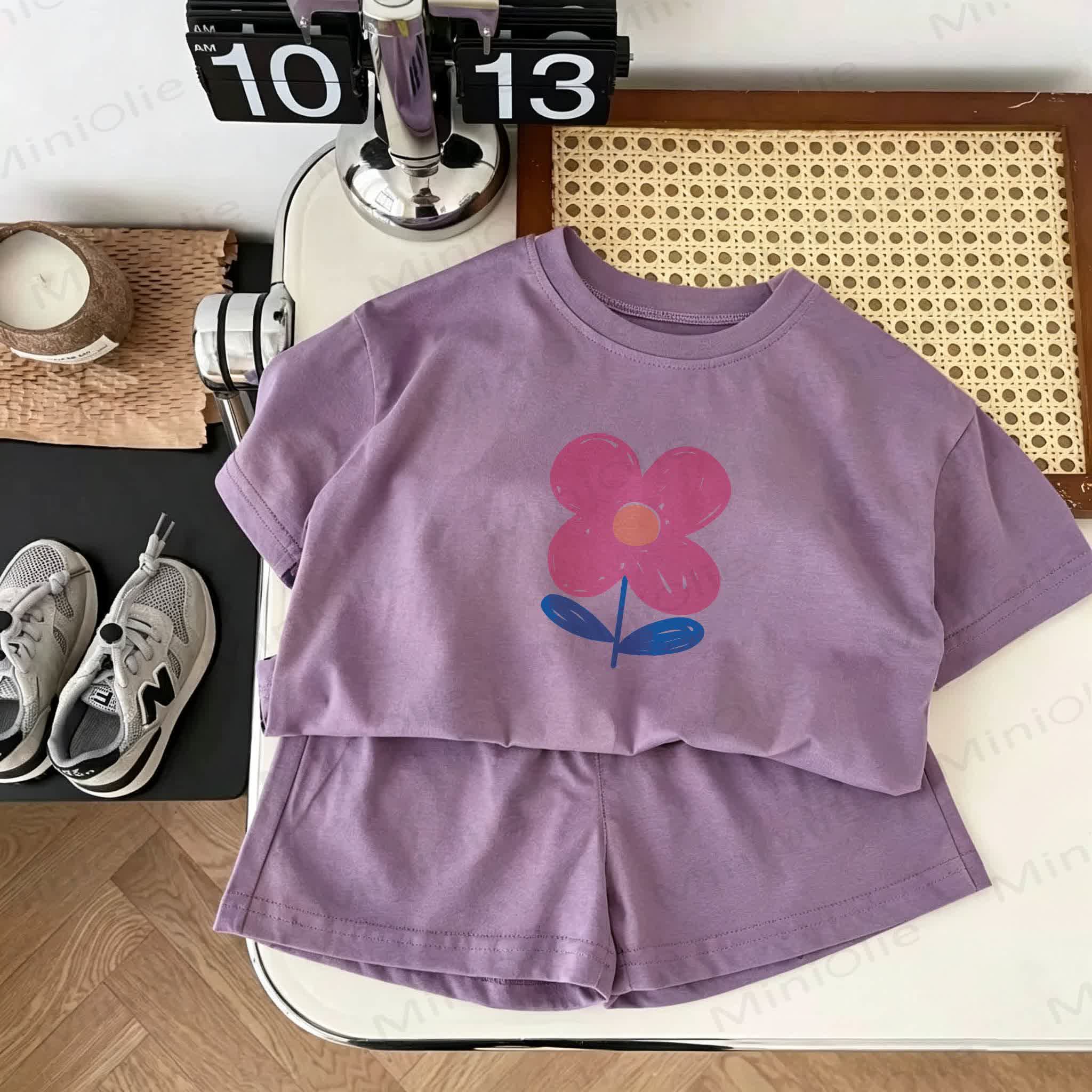 Baby Flower Print Shorts 2-Piece Set - Purple - 18-24M - image 1