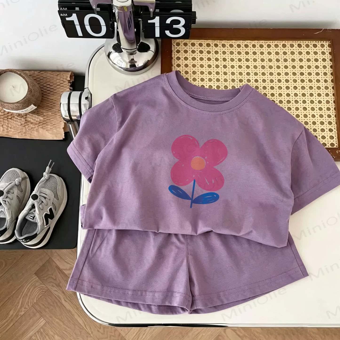 Baby Flower Print Shorts 2-Piece Set - Purple - 18-24M - image 1