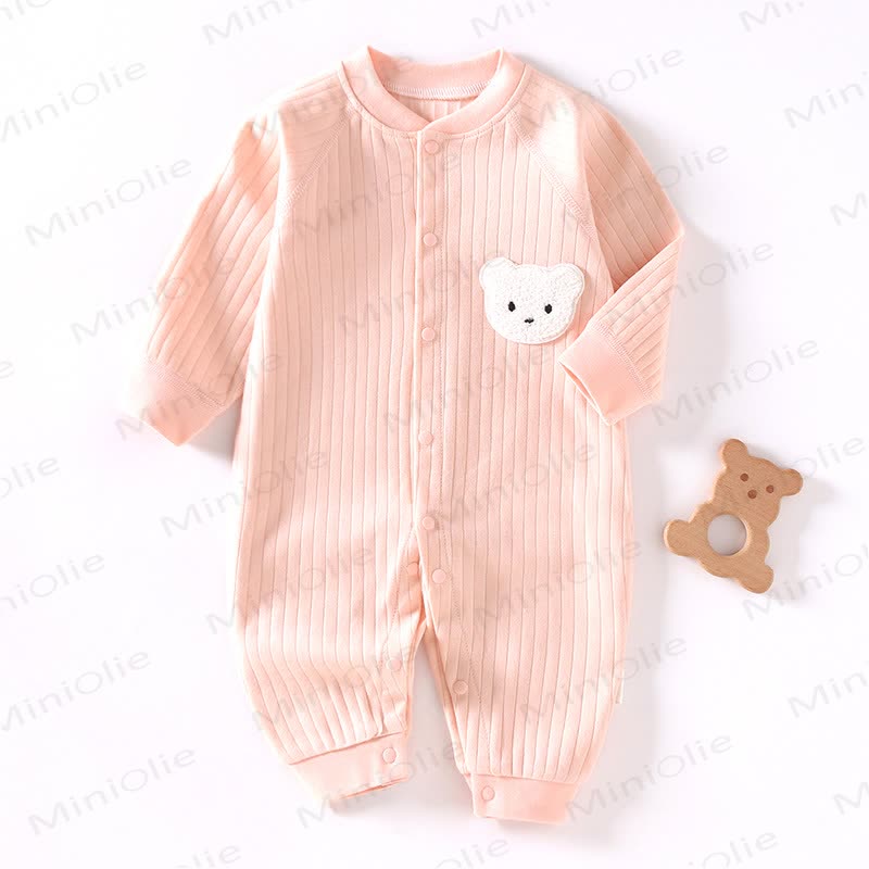 Baby Bear Patch Simple Soft Romper - Pink - 12-24M - image 3