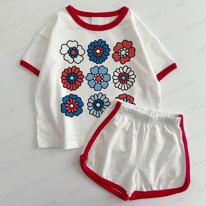 Baby Flower T-shirt and Shorts 2-Piece Set - White&Red - 3-5T - image 1