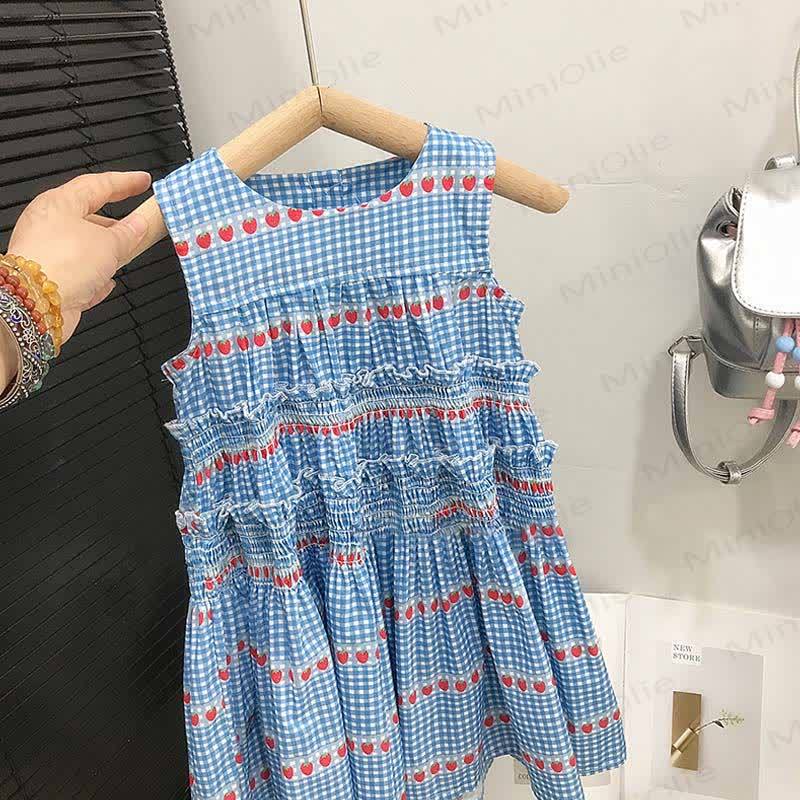 Toddler Blue Plaid Strawberry Sleeveless Dress - Blue - 10Y - image 5