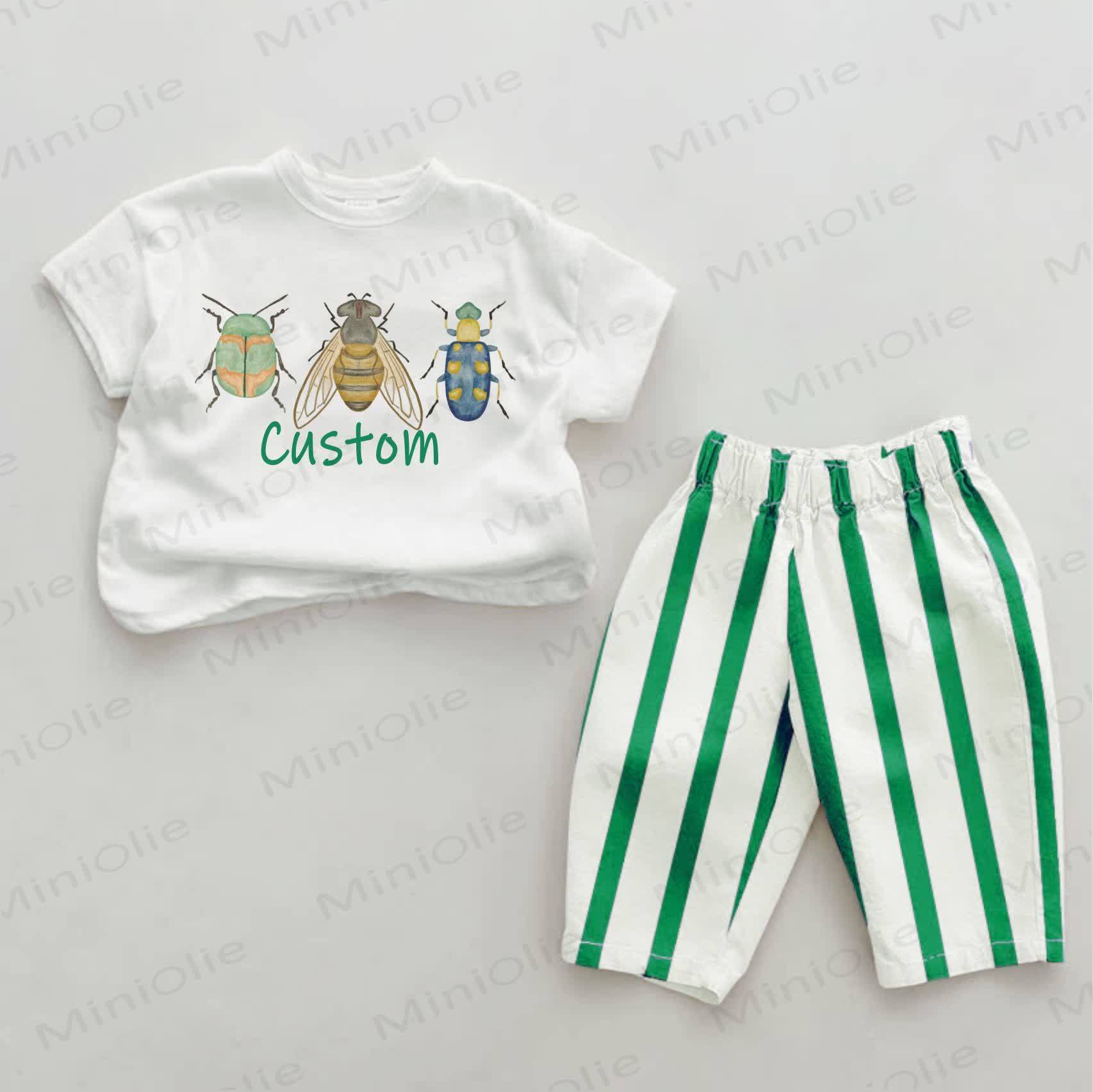 Personalized Insect Baby Green Striped Set with Name Customization - image 1