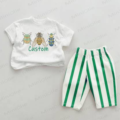 Personalized Insect Baby Green Striped Set with Name Customization - image 1