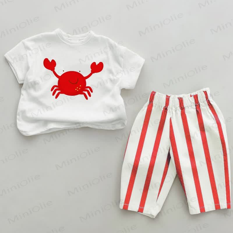 Baby Crab Print Red Striped 2-piece Set - White&Red - 2-3T - image 1