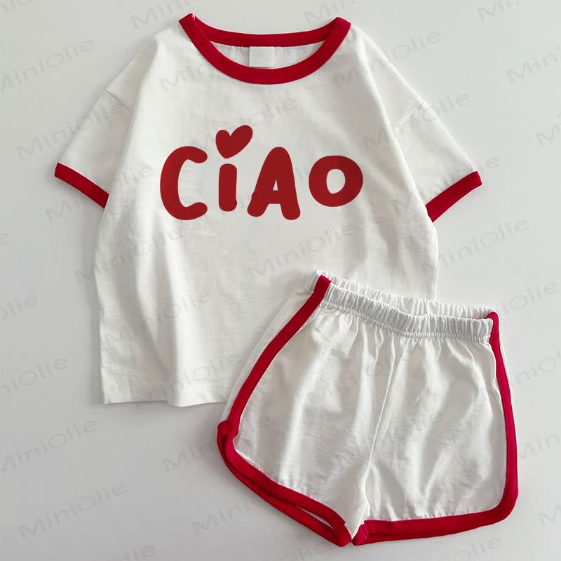 CIAO Baby T-shirt and Shorts 2-Piece Set - White&Red - 3-5T - image 1